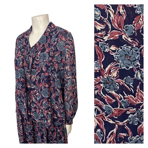 1980s Floral Sheer Sleeveless Pleated Dress with Matching Blouse Top Tokyo / XS - Picture 2 of 5